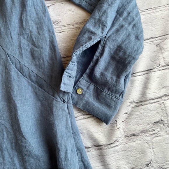 Sigrid Olsen Blue Long Linen Lagenlook Top Button Down Shirt Medium Pockets - Picture 6 of 14